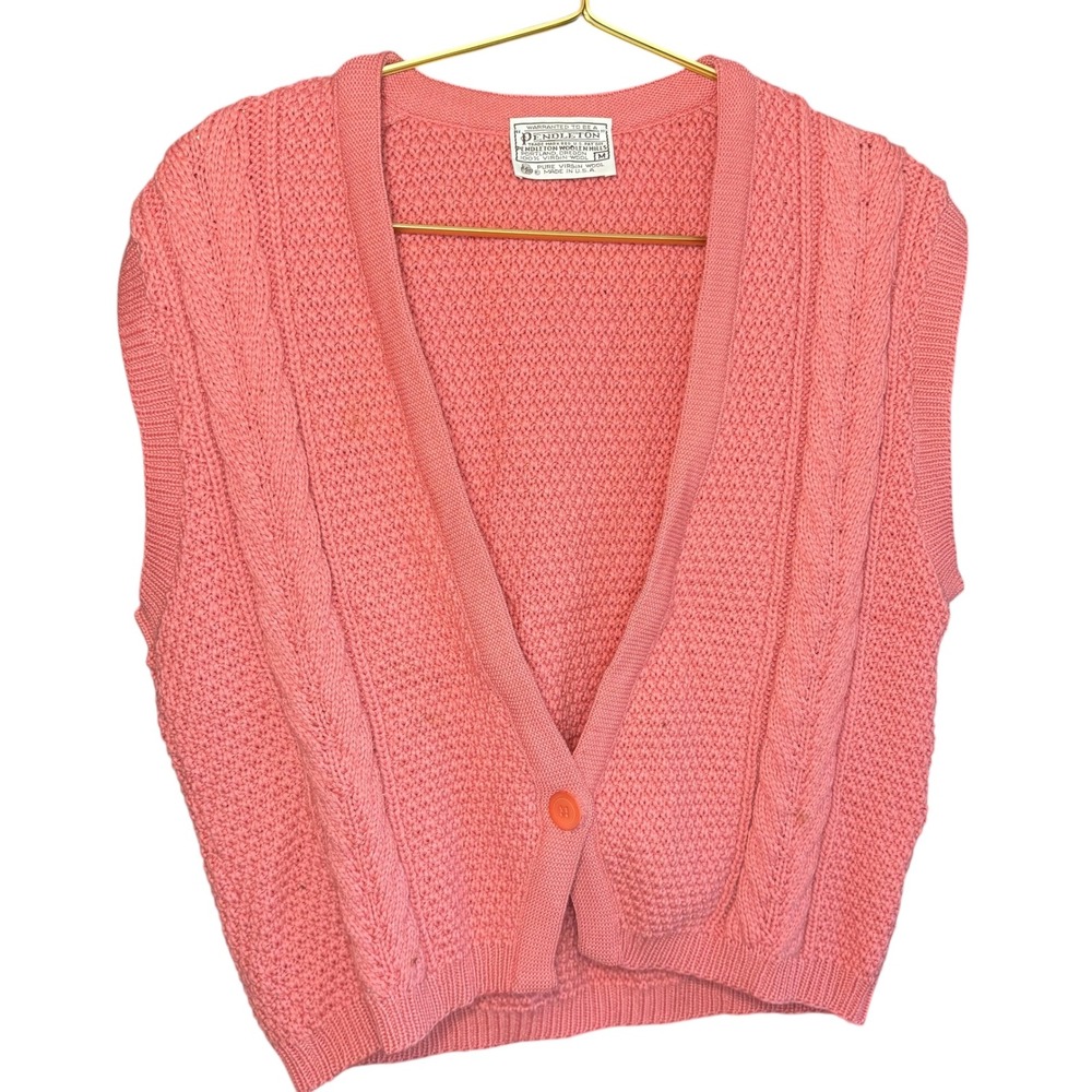 Pendleton VINTAGE Women's Coral Pink Cable Knit‎ Wool Vest Sweater Medium